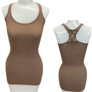 Aeropostale Jr Small Brown Ribbed Racerback Tank Top Lace Detail